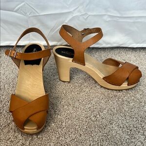 Swedish Hasbeens Merci clog heel brown leather sandals 39